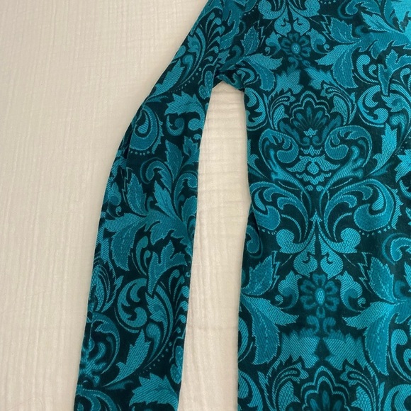 Talbots Green Teal Paisley Merino Wool Long Sleeve Open Cardigan Sweater Small - Picture 3 of 12